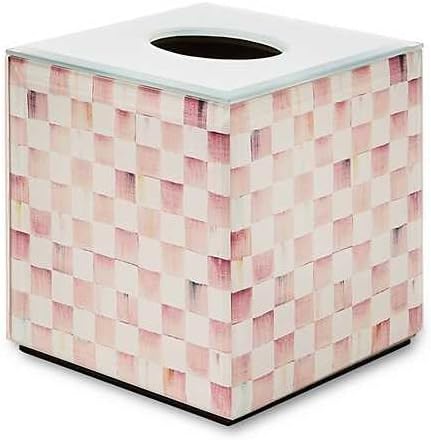 Glass Tissue-Box Cover, Pink-and-White Rosy Check