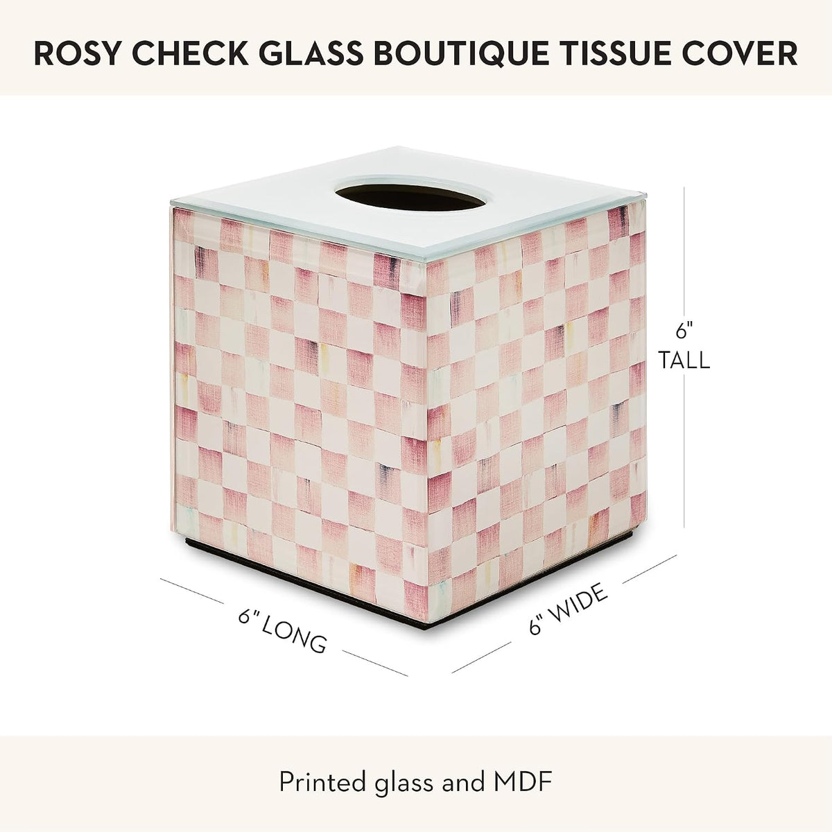 Glass Tissue-Box Cover, Pink-and-White Rosy Check