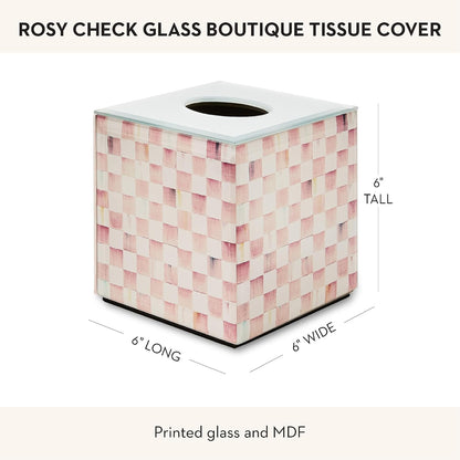 Glass Tissue-Box Cover, Pink-and-White Rosy Check