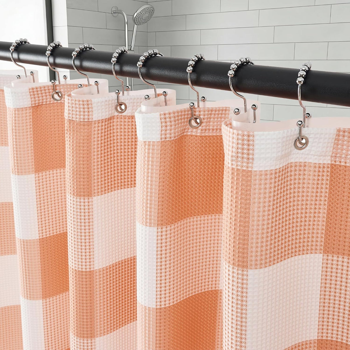 3 in 1 Waffle Shower Curtain and Liner Set 72x84 Peach and White