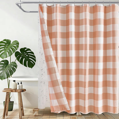 3 in 1 Waffle Shower Curtain and Liner Set 72x84 Peach and White