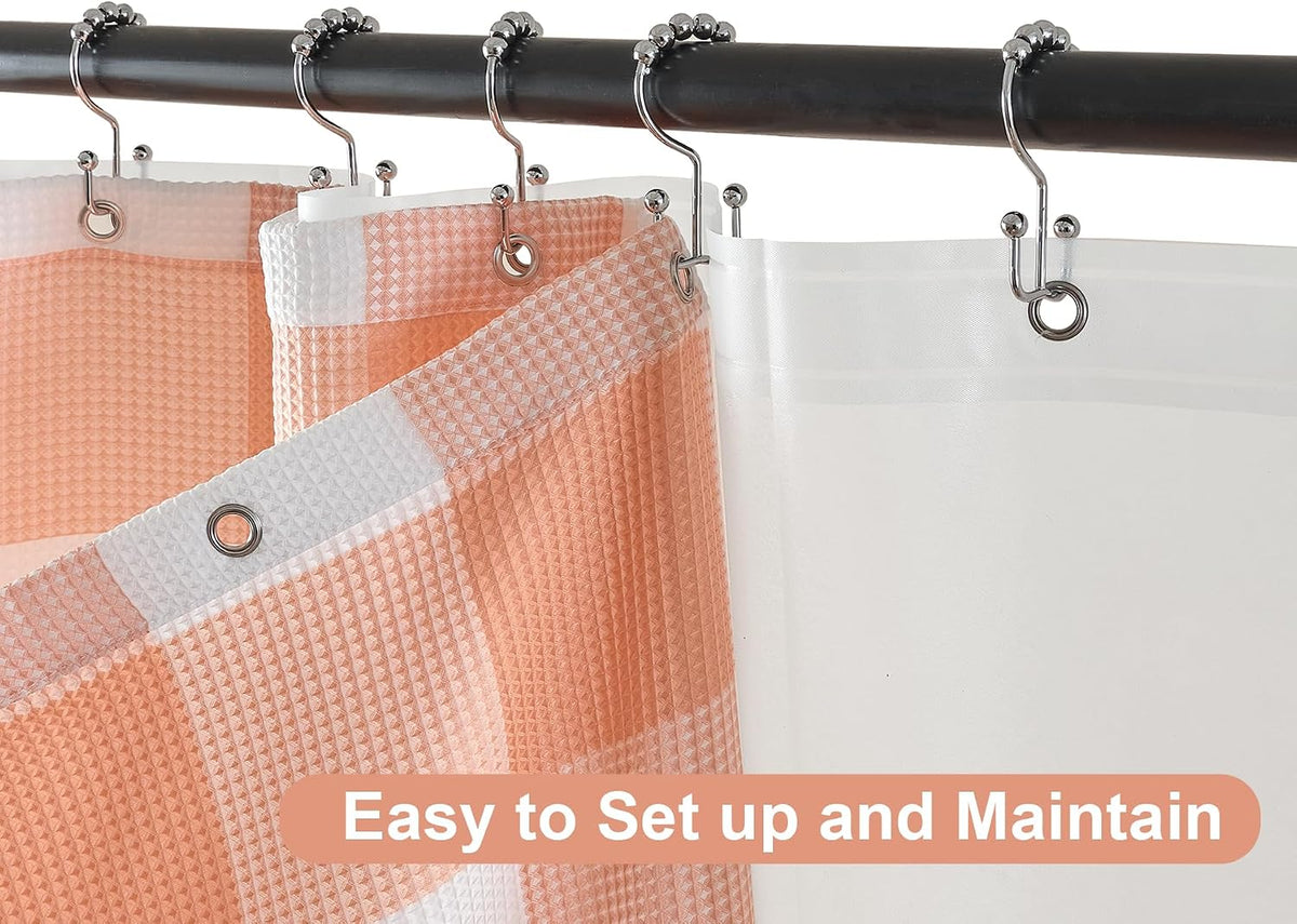 3 in 1 Waffle Shower Curtain and Liner Set 72x84 Peach and White