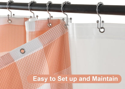 3 in 1 Waffle Shower Curtain and Liner Set 72x84 Peach and White