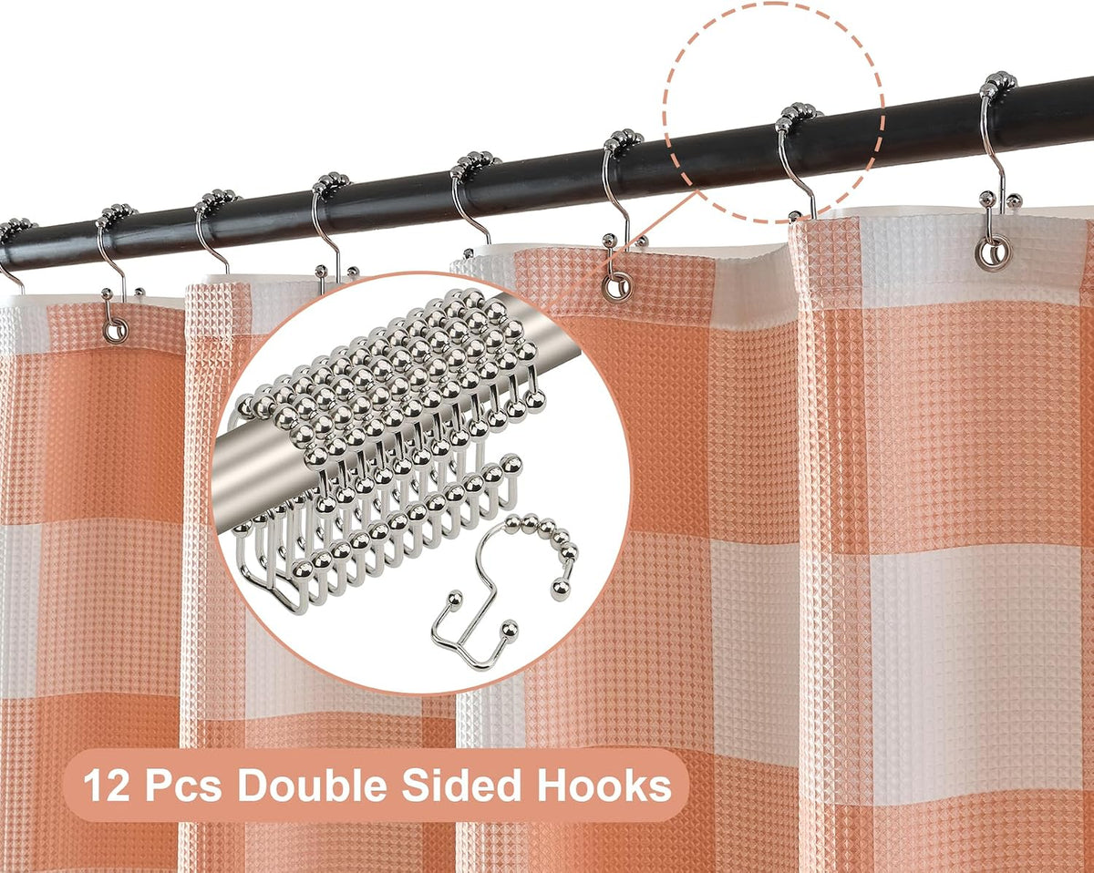 3 in 1 Waffle Shower Curtain and Liner Set 72x84 Peach and White