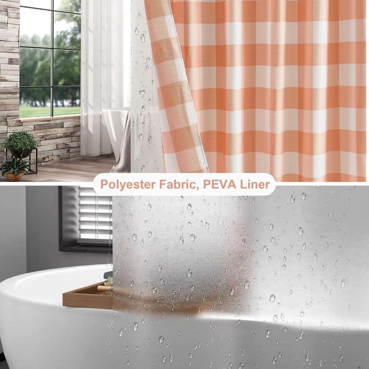 3 in 1 Waffle Shower Curtain and Liner Set 72x84 Peach and White