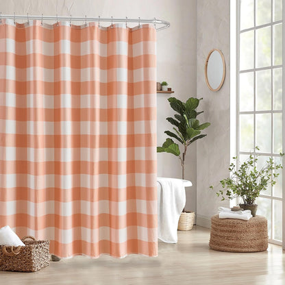 3 in 1 Waffle Shower Curtain and Liner Set 72x84 Peach and White