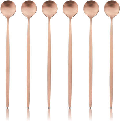 6-Pieces 7.87-inch Iced Tea Spoons With Long Handles, 18/0 Stainless Steel Ice Cream Coffee Dessert Spoon or Stirring Spoon Multipurpose Tea Spoon Set For Sundae, Cocktails