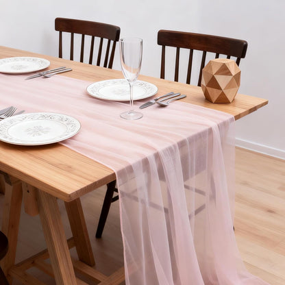 2 PCS Light Pink Cheesecloth Table Runner 33x120 Inch
