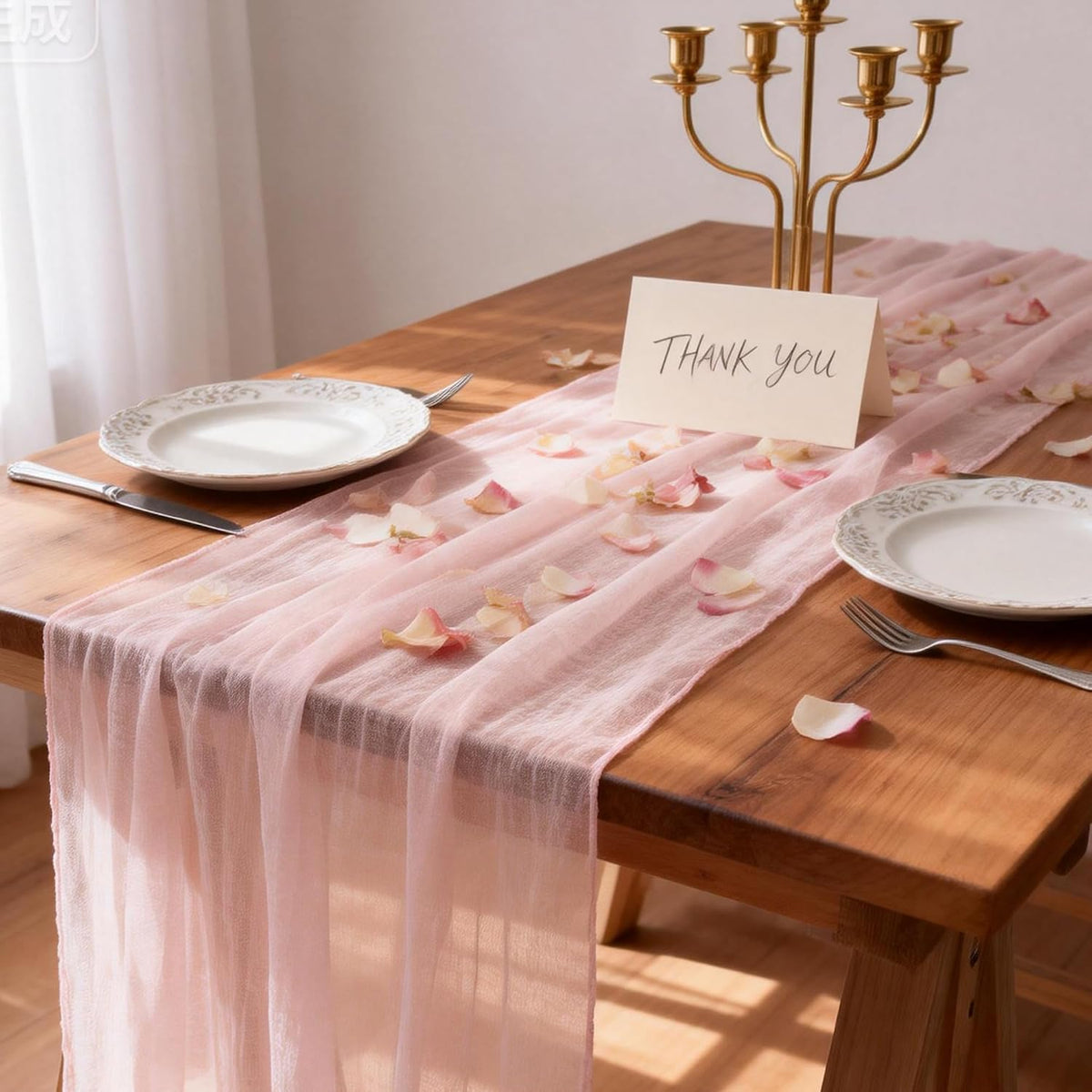 2 PCS Light Pink Cheesecloth Table Runner 33x120 Inch