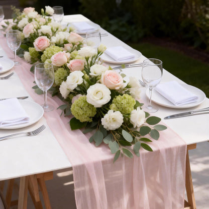 2 PCS Light Pink Cheesecloth Table Runner 33x120 Inch