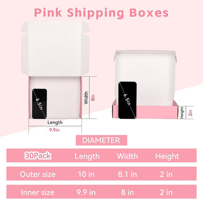 10x8x2 In Pink Shipping Boxes Medium, Pack of 30 Corrugated Mailer Boxes for Packaging Small Business