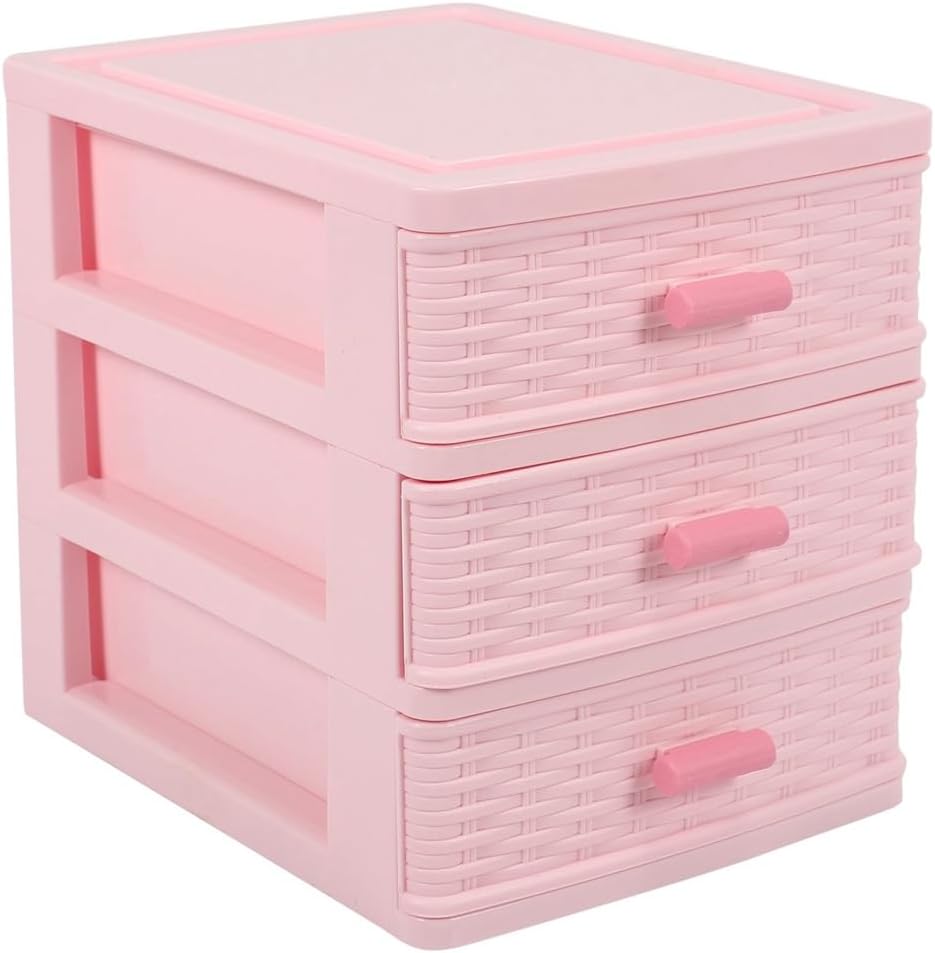 Plastic Drawer Designed 3 Compartment Jewelry Storage Box Pink