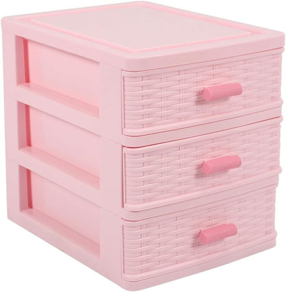 Plastic Drawer Designed 3 Compartment Jewelry Storage Box Pink
