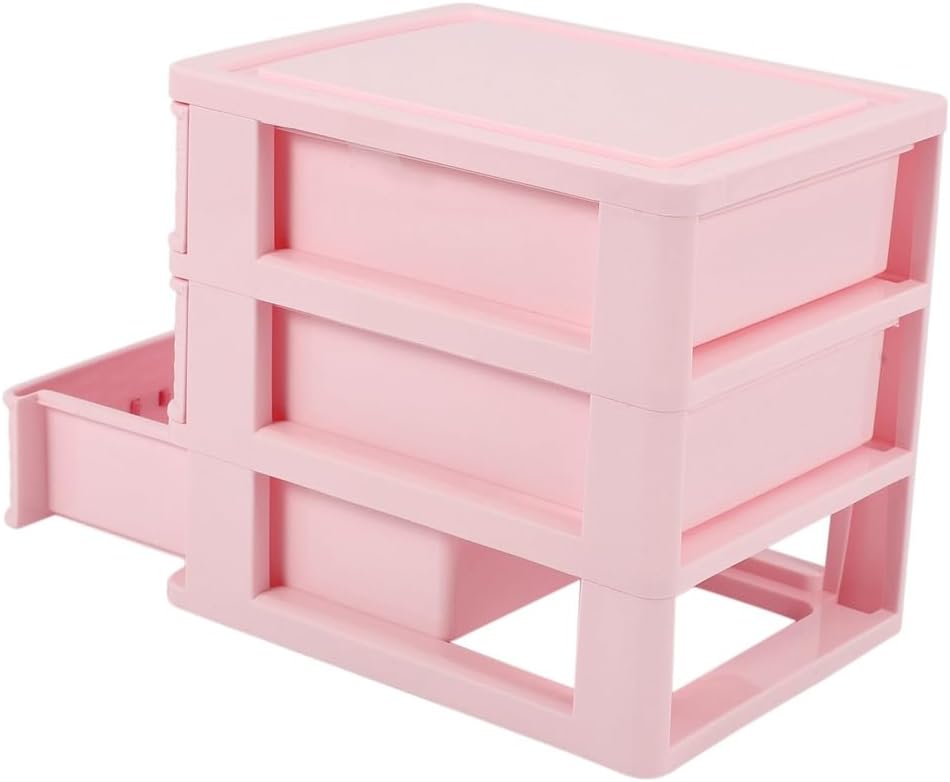 Plastic Drawer Designed 3 Compartment Jewelry Storage Box Pink