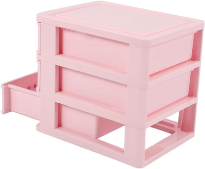 Plastic Drawer Designed 3 Compartment Jewelry Storage Box Pink