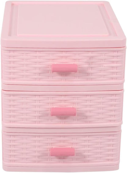 Plastic Drawer Designed 3 Compartment Jewelry Storage Box Pink