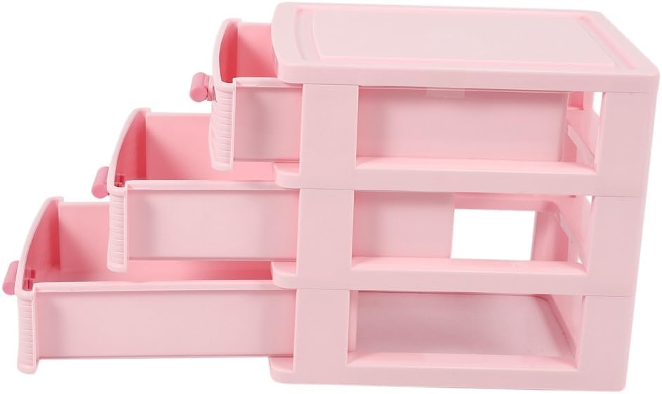 Plastic Drawer Designed 3 Compartment Jewelry Storage Box Pink