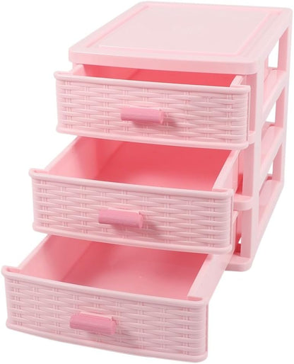 Plastic Drawer Designed 3 Compartment Jewelry Storage Box Pink
