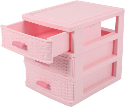 Plastic Drawer Designed 3 Compartment Jewelry Storage Box Pink