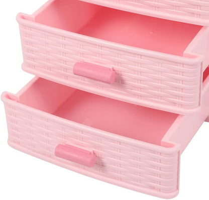 Plastic Drawer Designed 3 Compartment Jewelry Storage Box Pink