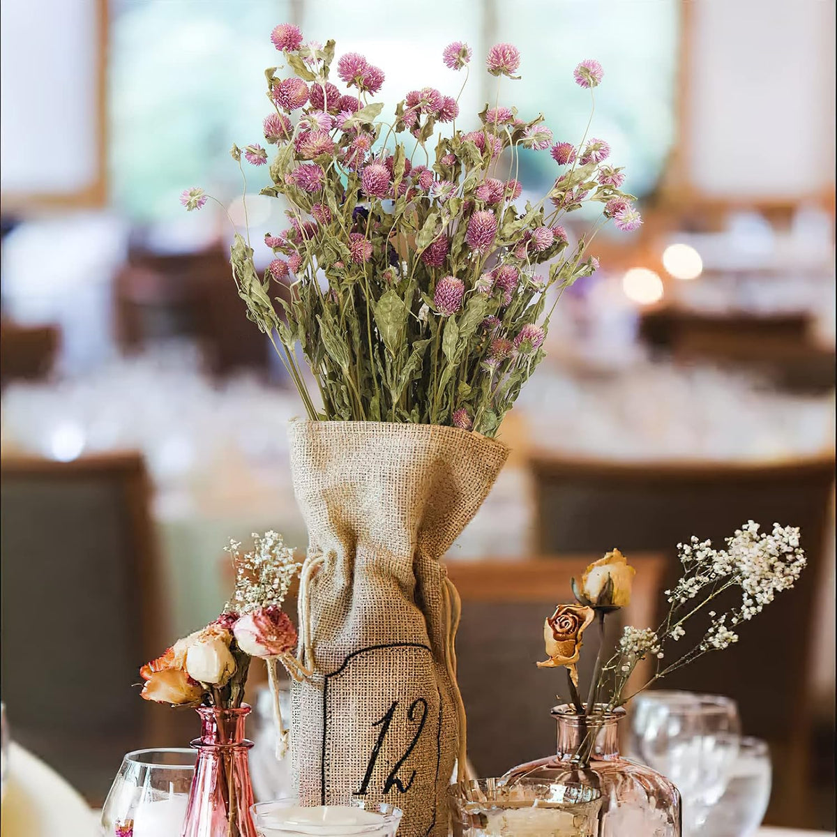 Dried Flower Pink Globe Amaranth Dried Flowers Bundles Natural Dried Flowers Bouquet for Wedding Table Vase Decor Boho DIY Wreath Floral Home Office Party Garden Decoration