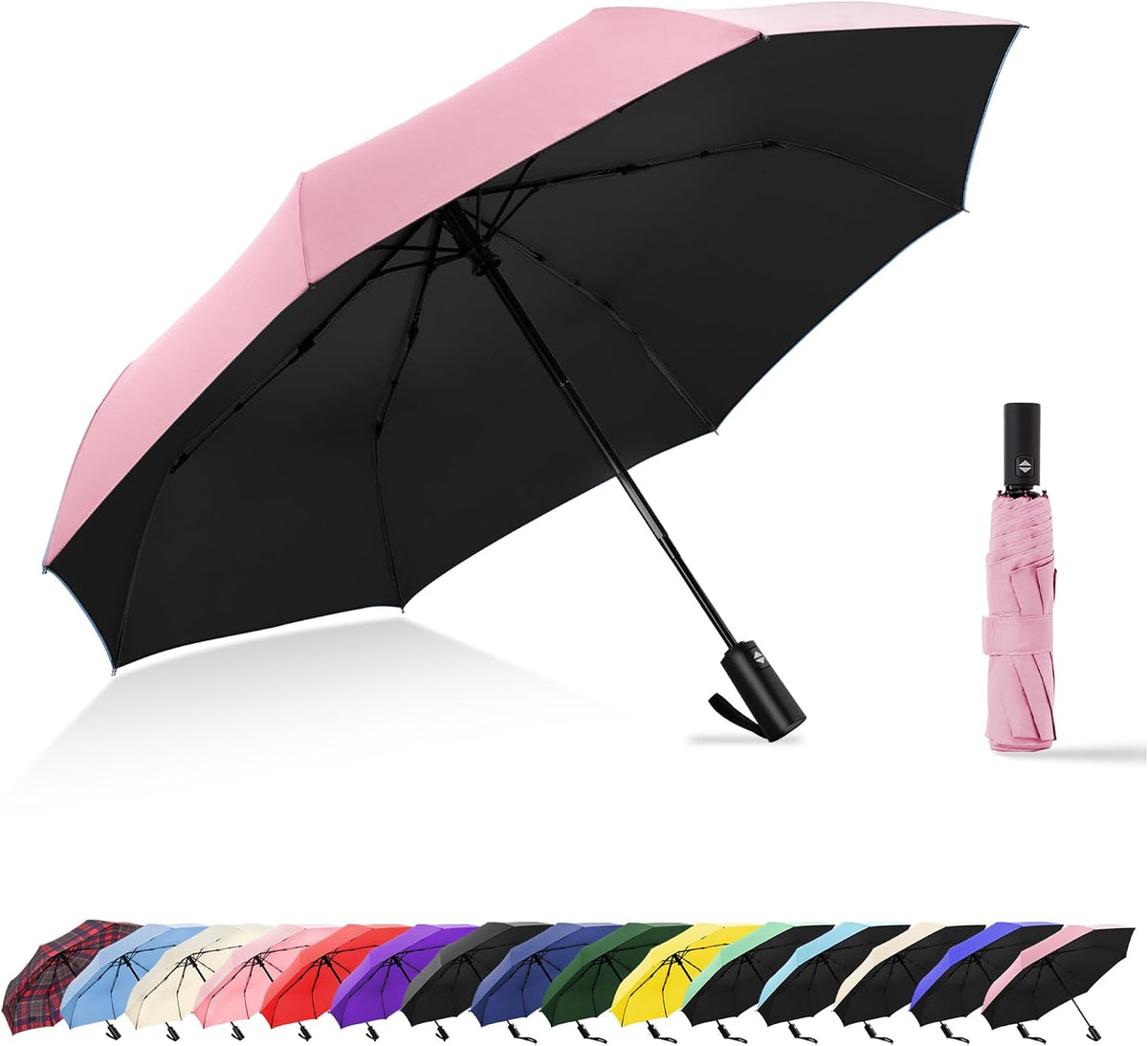 Windproof Travel Umbrella, Automatic Compact Folding Umbrella, Small Travel Size Umbrella for Rain, Backpack & Everyday Carry