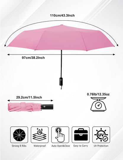 Windproof Travel Umbrella, Automatic Compact Folding Umbrella, Small Travel Size Umbrella for Rain, Backpack & Everyday Carry