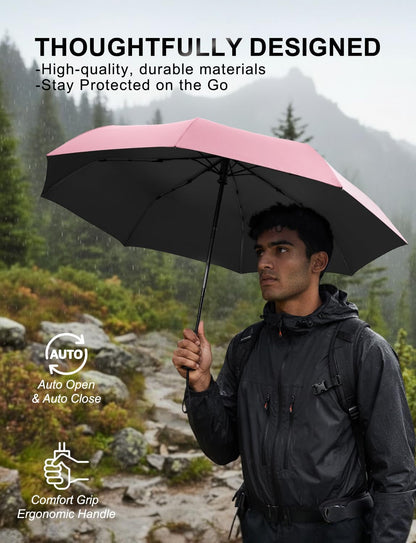Windproof Travel Umbrella, Automatic Compact Folding Umbrella, Small Travel Size Umbrella for Rain, Backpack & Everyday Carry