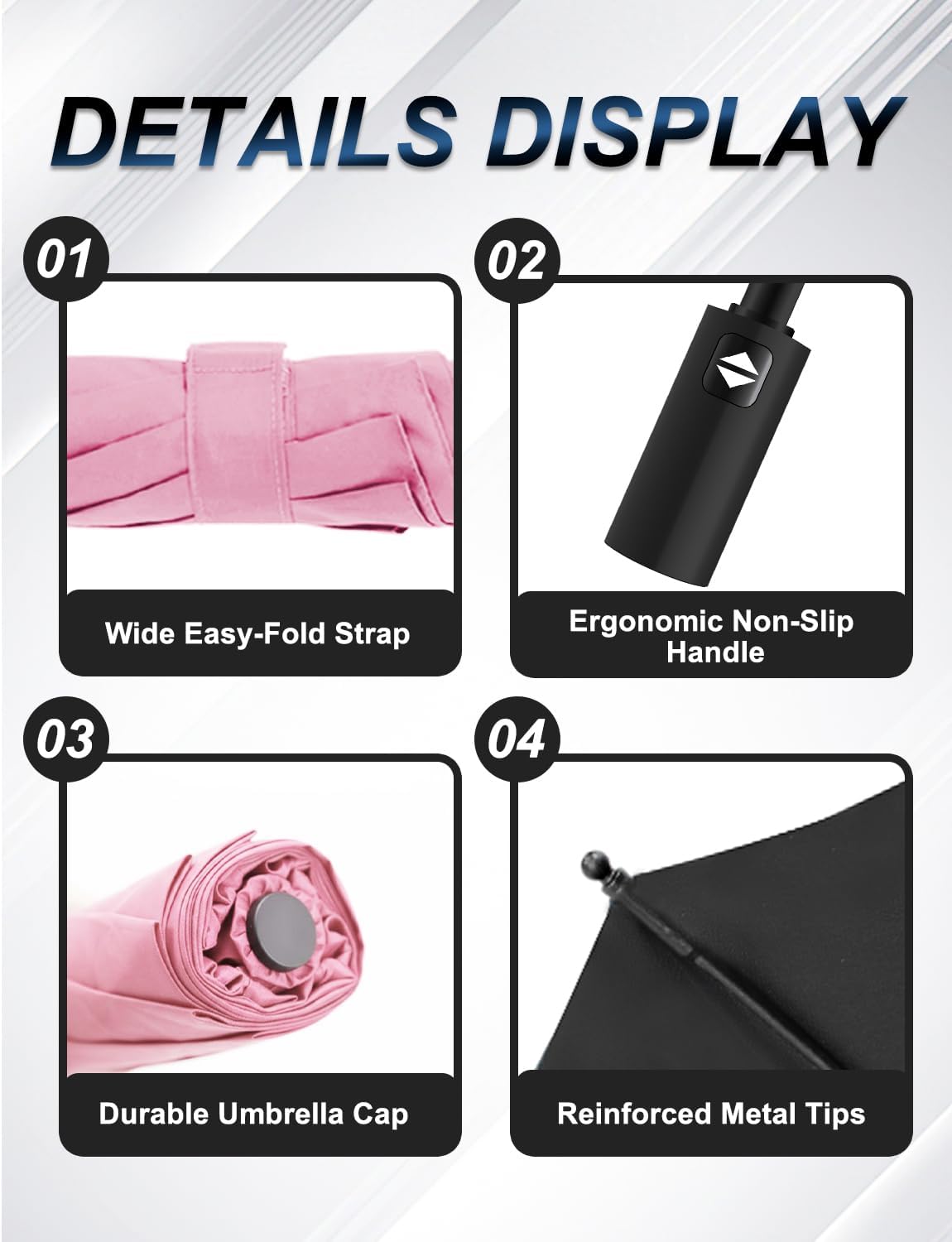 Windproof Travel Umbrella, Automatic Compact Folding Umbrella, Small Travel Size Umbrella for Rain, Backpack & Everyday Carry