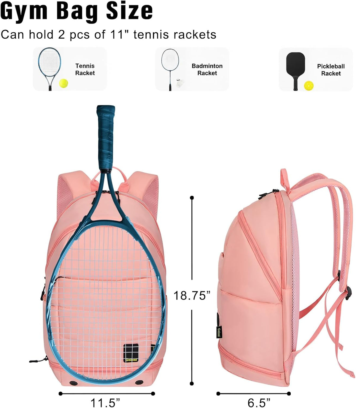 Goloni Tennis bag with Shoe Compartment for Men Women, Holds 2 Rackets