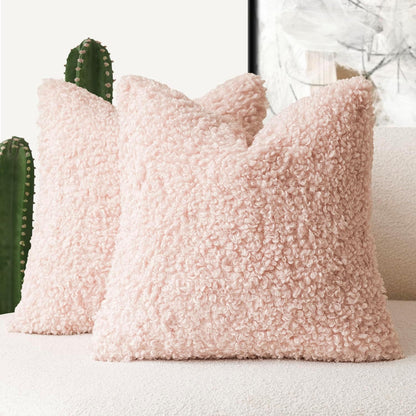 2 Pieces 18x18 Inch Light Pink, Faux Fur Throw Pillow Cover Accent Sherpa Furry Pillow Covers Fuzzy Soft Pillowcases Cozy Sheepskin Decorative Fleece Cushion Case for Bed Couch Living Room