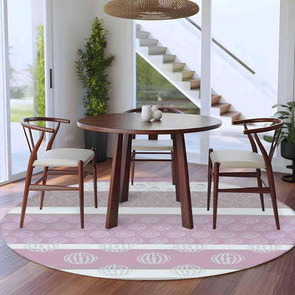 Farm Fruits Round Area Rug 7Ft, Non Slip Circle Area Rugs for Living Room, Watermelon Lemons Peach Pink Grey Striped Washable Low Pile Indoor Floor Carpet Door Mat for Bedroom Kitchen Dining Room