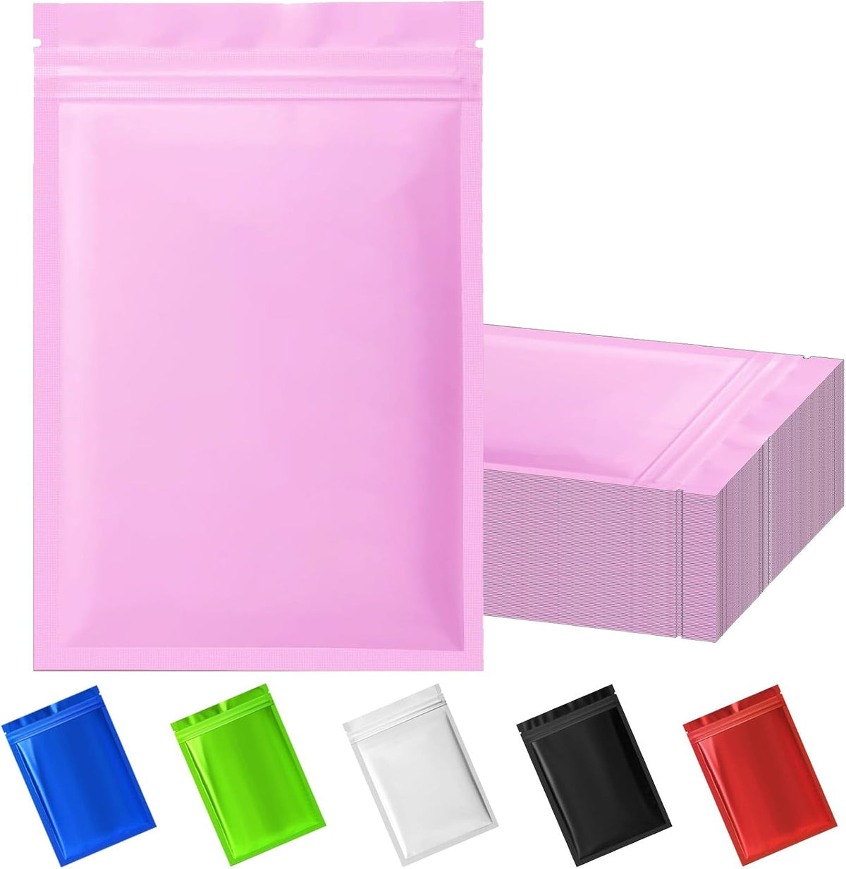 100 Pcs Odor Proof Resealable Mylar Bags (Pink, 6.3" x 9.4")