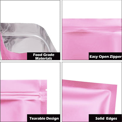 100 Pcs Odor Proof Resealable Mylar Bags (Pink, 6.3" x 9.4")