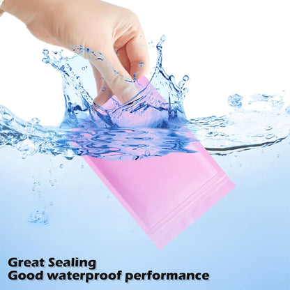 100 Pcs Odor Proof Resealable Mylar Bags (Pink, 6.3" x 9.4")