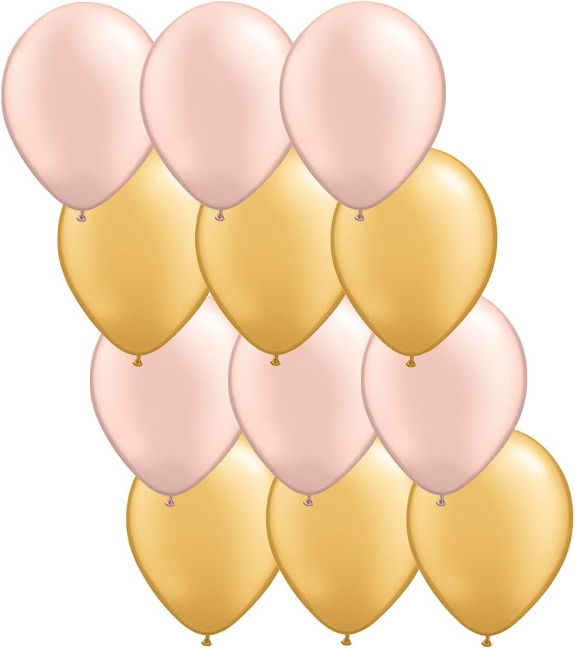 11-inch Latex Balloon Duo Party Kit with Gold Cards & Gifts Sign, Peach and Gold, 12-pk, Champagne Rose Gold Theme Engagement Bridal Shower Decor