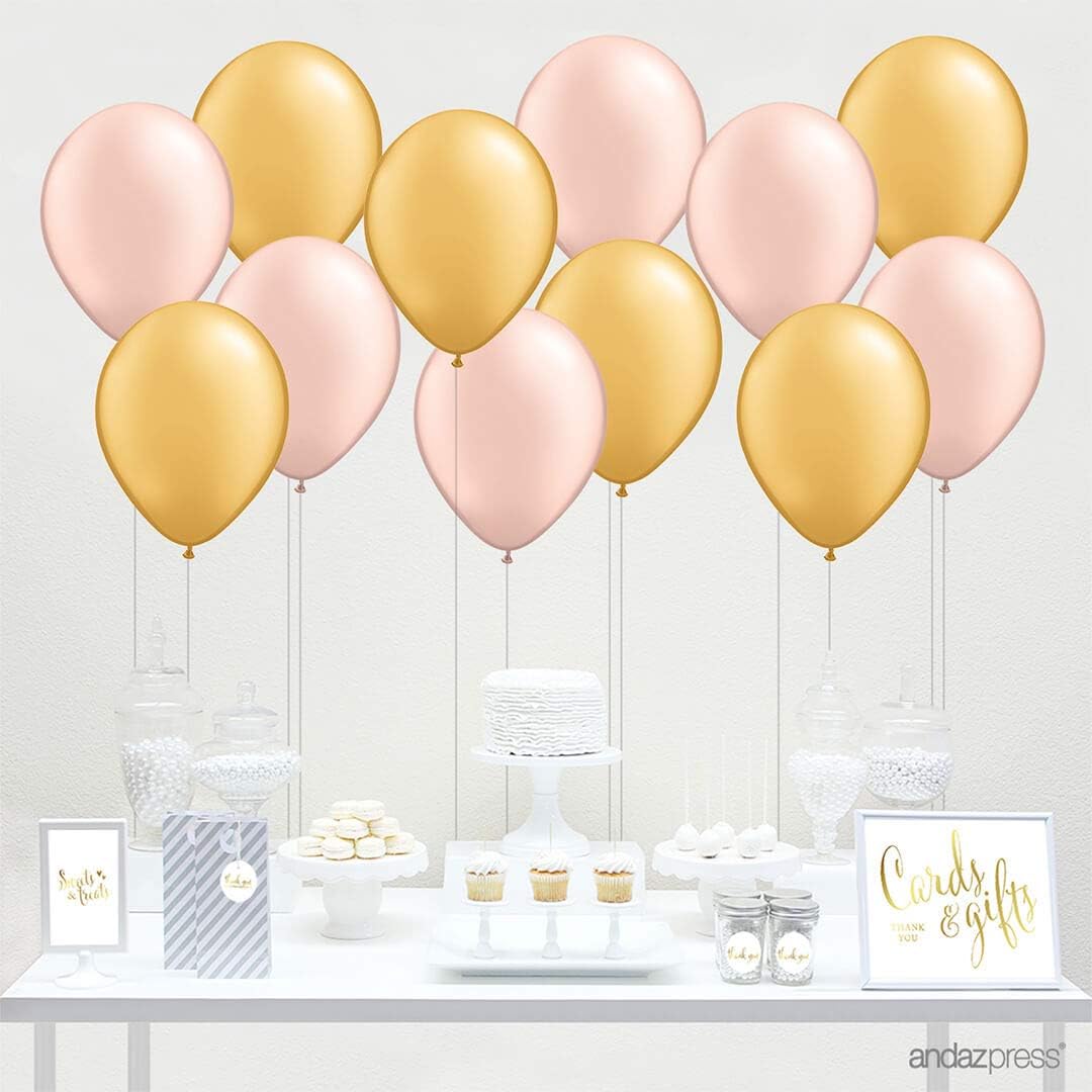 11-inch Latex Balloon Duo Party Kit with Gold Cards & Gifts Sign, Peach and Gold, 12-pk, Champagne Rose Gold Theme Engagement Bridal Shower Decor