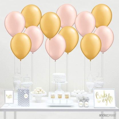 11-inch Latex Balloon Duo Party Kit with Gold Cards & Gifts Sign, Peach and Gold, 12-pk, Champagne Rose Gold Theme Engagement Bridal Shower Decor