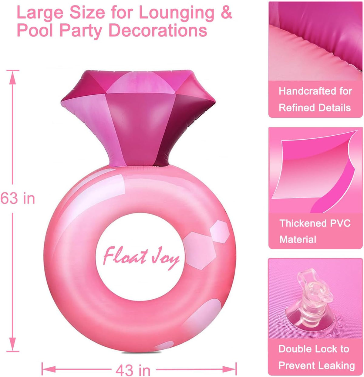 Bachelorette Pool Floats for Adults Inflatable Diamond Ring Floatie 63" x 43" Bachelorette Party Favors Bride Pink Pool Float for Engagement Wedding Bachelorette Pool Party