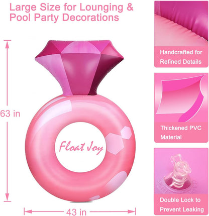 Bachelorette Pool Floats for Adults Inflatable Diamond Ring Floatie 63" x 43" Bachelorette Party Favors Bride Pink Pool Float for Engagement Wedding Bachelorette Pool Party