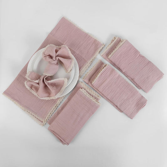 Lace Cloth Napkins, Cotton Gauze, Set of 4, 20x20 in,Peach Wipe