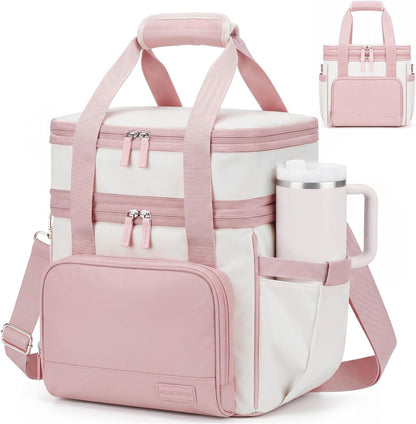 14L Double Layer Lunch Bag for Women, Expandable Cooler Tote Pink