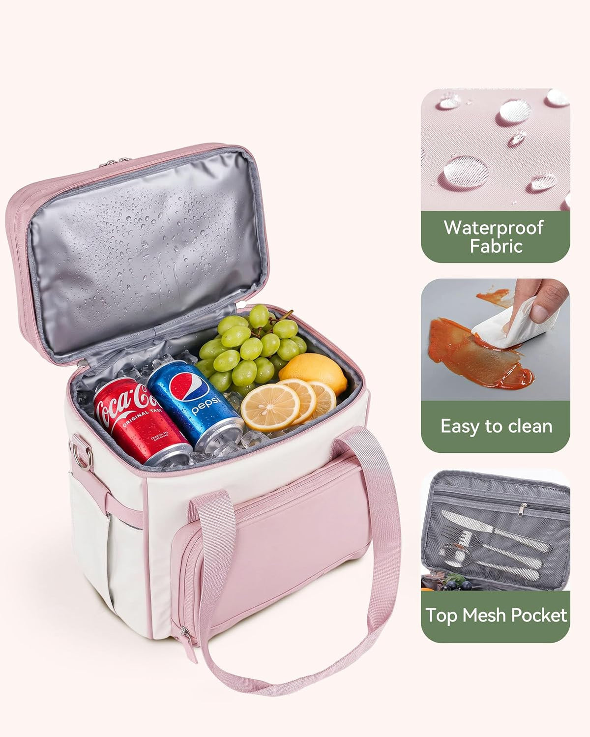 14L Double Layer Lunch Bag for Women, Expandable Cooler Tote Pink