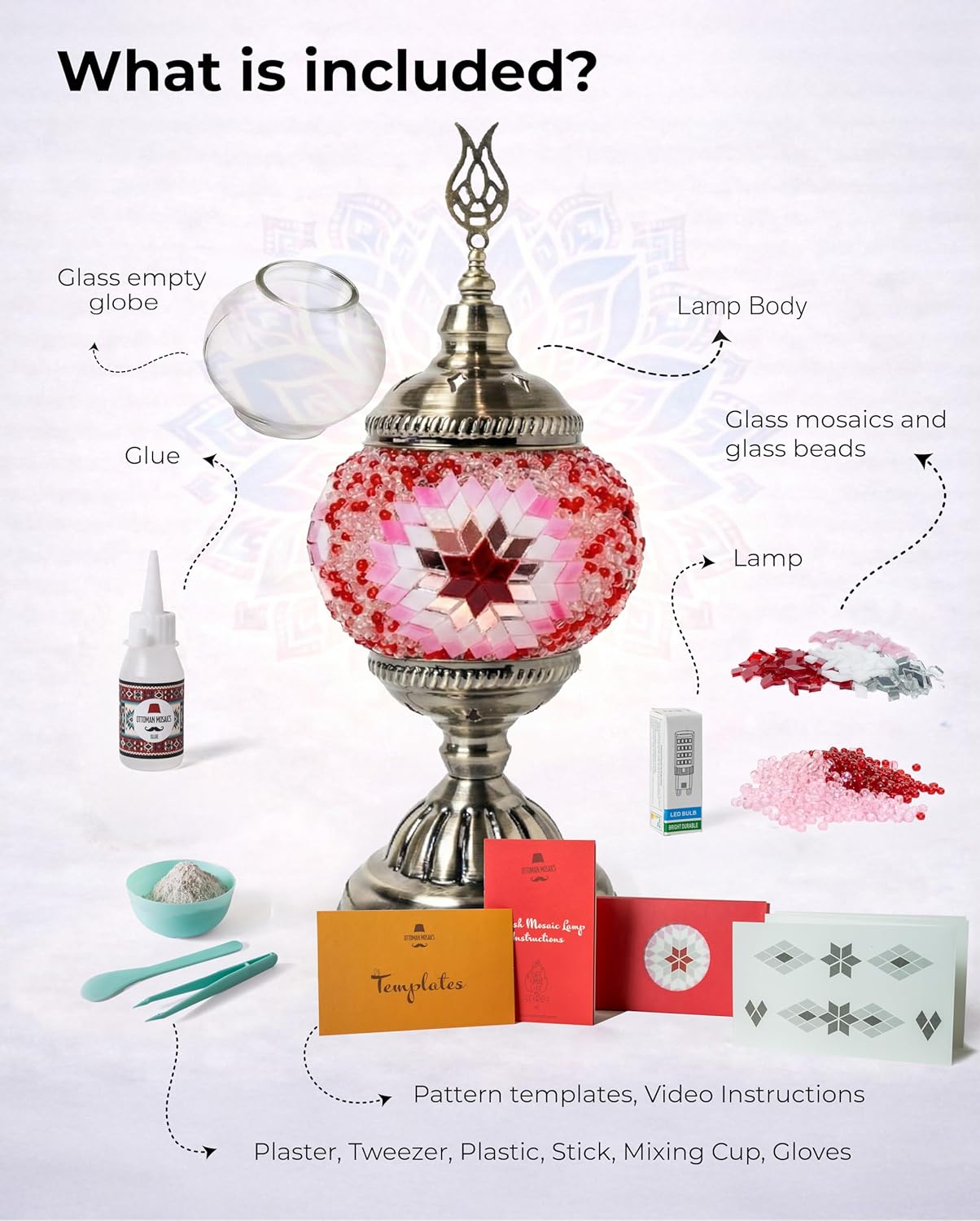 Turkish Mosaic Lamp Kit | DIY Art & Craft Project for Adults | Make Your Own Handmade Lamp (Pink)