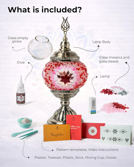 Turkish Mosaic Lamp Kit | DIY Art & Craft Project for Adults | Make Your Own Handmade Lamp (Pink)
