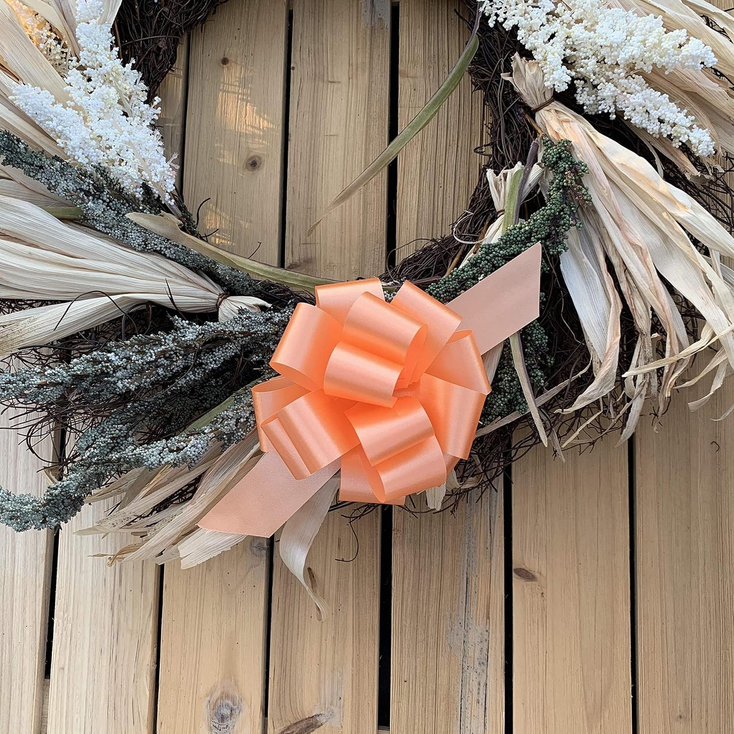 Peach Decorative Gift Pull Bows - 5" Wide, Set of 10, Fall Decor, Christmas, Wreath, Gift Basket Decoration, Autumn, Birthday, Fundraiser, Wedding Reception, Summer