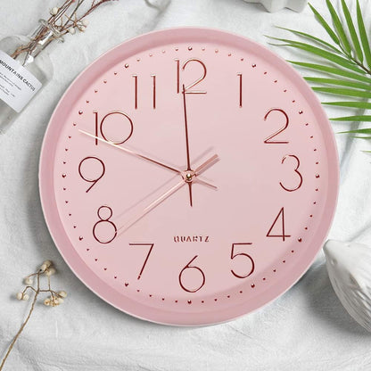 Pink Wall Clock Silent Non-Ticking, 12in Analog Wall Clock in Battery Operated，Cute Decorative Clock for School Office Classroom Bedroom Kitchen Living Room Nursery Decor