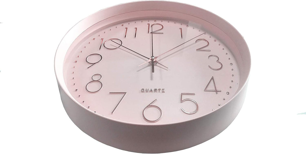 Pink Wall Clock Silent Non-Ticking, 12in Analog Wall Clock in Battery Operated，Cute Decorative Clock for School Office Classroom Bedroom Kitchen Living Room Nursery Decor
