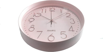 Pink Wall Clock Silent Non-Ticking, 12in Analog Wall Clock in Battery Operated，Cute Decorative Clock for School Office Classroom Bedroom Kitchen Living Room Nursery Decor