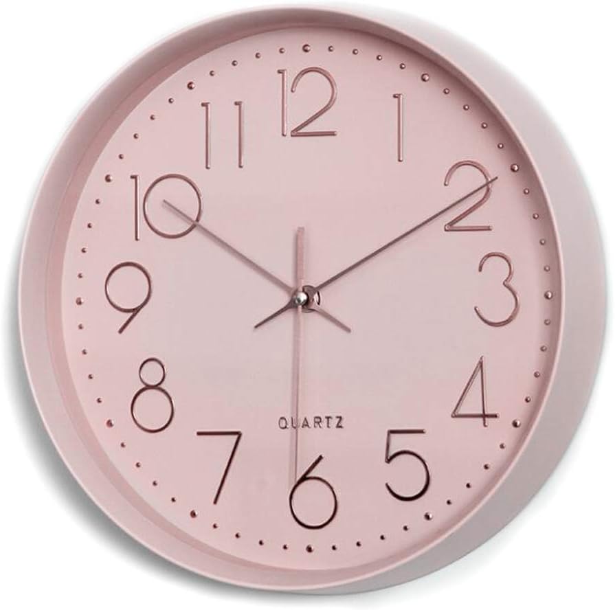 Pink Wall Clock Silent Non-Ticking, 12in Analog Wall Clock in Battery Operated，Cute Decorative Clock for School Office Classroom Bedroom Kitchen Living Room Nursery Decor
